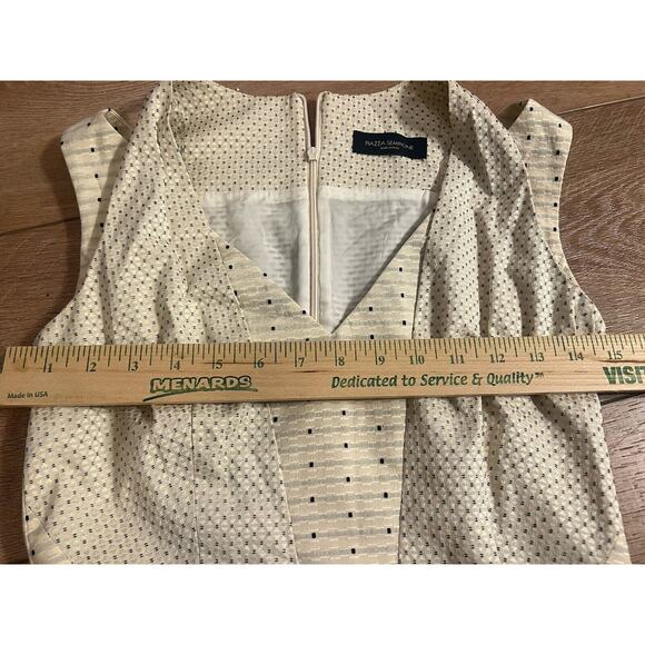 PIAZZA SEMPIONE IVORY DOTS PRINT POCKETS SLEEVELESS DRESS SIZE 38 2 SMALL - Picture 11 of 16
